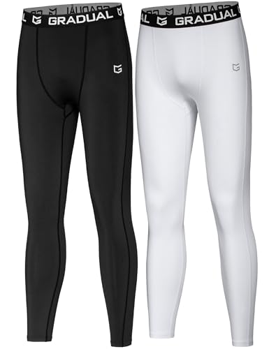 G Gradual Boys' Compression Pants Youth Thermal Base Layer Fleece Tights Sports Basketball Leggings for Boys (2 Pack: Black/White, X-Small)