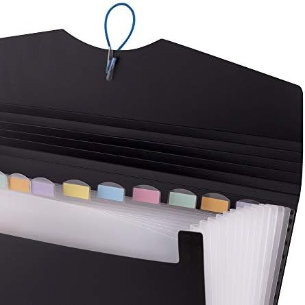 D.RECT | Expandable Expanding File | Document Organiser | Folders Expander for School - Office - Home | Expanding File Folders | Pockets Filing Box | 12 Compartments | Size: A4 | Colour: Black 5580