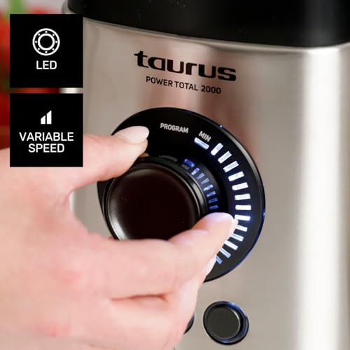 Taurus - Power Total Batidora de Vaso | 2000W Potencia | Jarra de Cristal 2,2L | Cuchillas de 6 Filos | Programas Turbo | Smoothies | Pica Hielo - imagen 2
