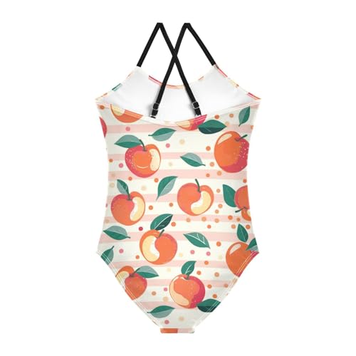 Peaches Girls One Piece Swimsuits Polka Dots Stripes Sport Halter Swimwear Beach Bathing Suit 3T2