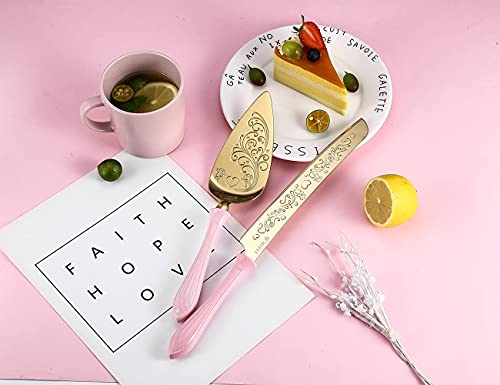 Hissf Wedding Cake Knife And Server Set, Stainless Steel Hollow Handle,Gold And Pink Cake Pie Pastry Servers, Sweet Love Cake Serving Set Perfect For Wedding, Birthday, Parties And Events #TOP3
