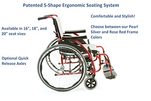 Karman Healthcare S-115 Ergonomic Ultra Lightweight Manual Wheelchair, Rose Red, 18" Seat Width #TOP1