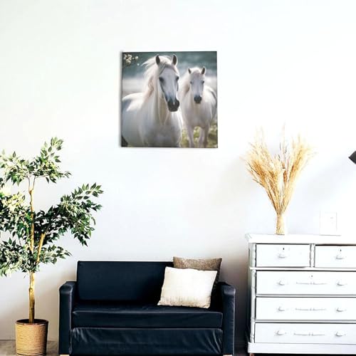 Toile murale chevaux blancs de qualité supérieure encadrée - 4