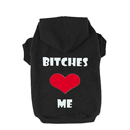 EXPAWLORER Bitches Love ME Dog Hoodies Fleece Sweater Shirt Black XS