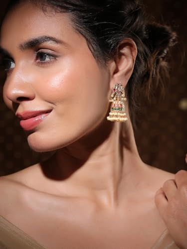Image of Rubans Jhumka Earrings Kundan and Pearl Traditional Festive Jewellery Gift for Women & Girls