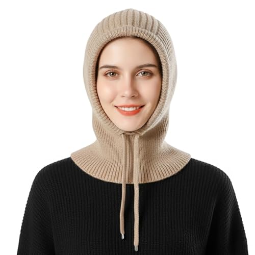 TAGVO Cálido Gorro de Punto con Bufanda Invierno, 2 en 1 Pasamontañas de Punto de Cordón Prueba de Viento Suave Bufandas con Capucha, Elástico Calentador de Cuello y Gorro Unisex Sombrero Tejido