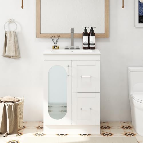 DUMOS 24 Modern Bathroom Vanity with Durable Ceramic Basin