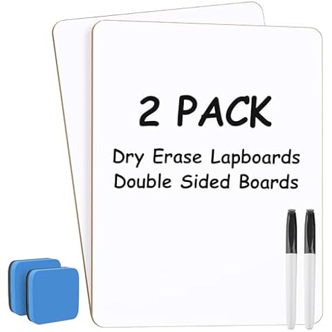 MaxGear Small White Board 2 Pack Dry Erase Boards, 9''x 12'' Mini White Board Double Sided Portable White Boards for Students Teachers School Supplies Lapboards Including 2 Markers and 2 Erasers Cover