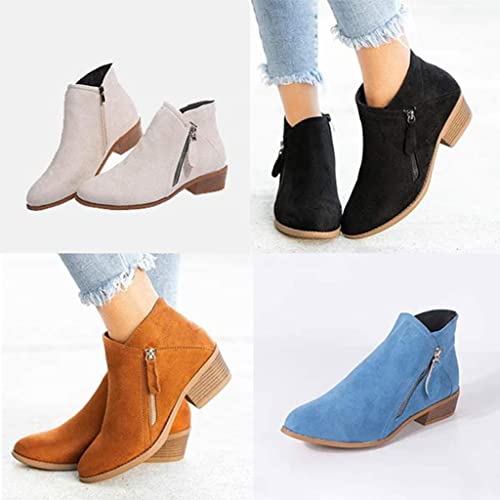 Women's Chunky Heel Side Zip Ankle Boots, Low Heel Short Ankle Booties Non-Slip Combat Short Platform Booties #TOP2