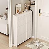 Zapatero ultrafino blanco lechoso, zapatero esquinero que ahorra espacio, para entrada, sala de estar y pasillo (60 x 17 x 112 cm)