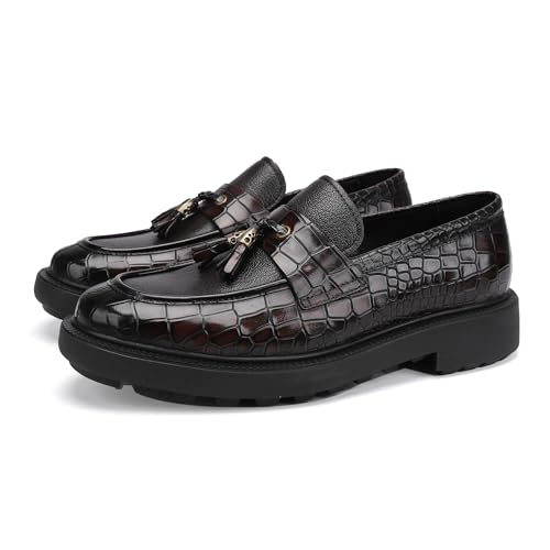 Image of Men's Luxury Tassel Leather Dress Shoes, Classic Casual Tassel Business Penny Loafer Party Shoes Wedding Loafers for Mens