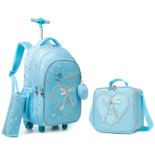 Mochila Rodinha Escolar Infantil com Lancheira e Estojo, Azul