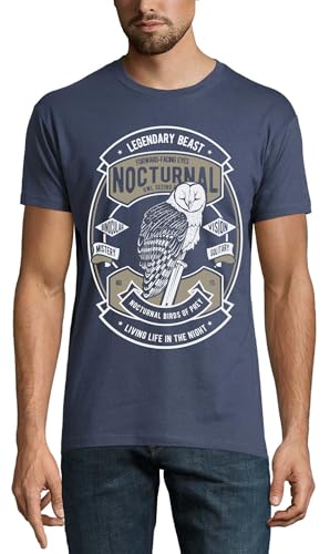 T-shirt de qualité supérieure hibou en coton peigné bleu denim masculin