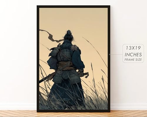 Image of Gamya Framed Japan Samurai Theme Wall Painting Posters For Office, Living Room, Bedroom Wall Decor - Japanese Japandi Samurai Aesthetic Room Decor (STB (B) Black, 13x19 Inches, Framed)