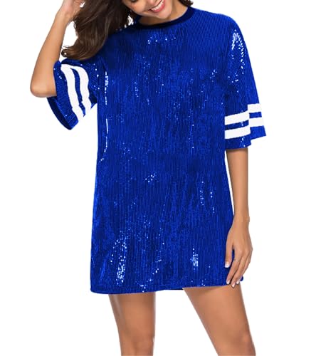 Women's Sparkly Sequin Short Sleeve T-Shirt Dress Casual Loose Cute Tunic Blouse