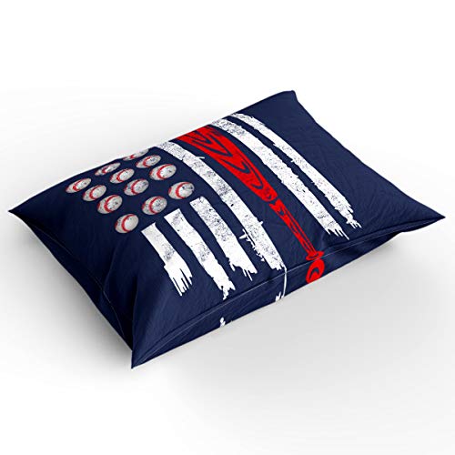 Picpeak Baseball Bedding Set Queen Size For Boy Kids Teens Youth Sport American Flag Blue Comforter Cover Set 4 Pcs Include Lightweight Soft Bed Sheets,1 Duvet Cover,1 Flat Sheet And 2 Pillow Covers #TOP1