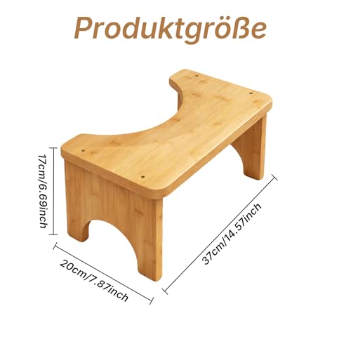 Atomvia Bambus Toilettenhocker Kackhocker Ergonomischer WC Hocker Erwachsene, Natürliches Bambusholz Klohocker Erwachsene mit Rutschfesten Füßen, Toiletten Fußhocker für Badezimmer WC Squat Hocker