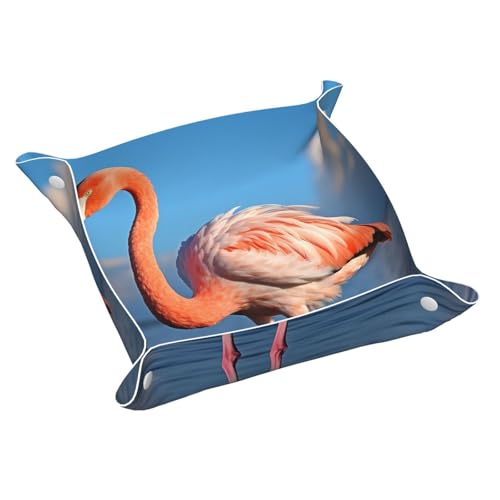 HJTRW Leather Jewelry Tray with Flamingo Design