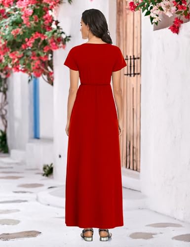 Image of Lacavocor Womens Short Sleeve Maxi Dresses Empire Waist Long Dress
