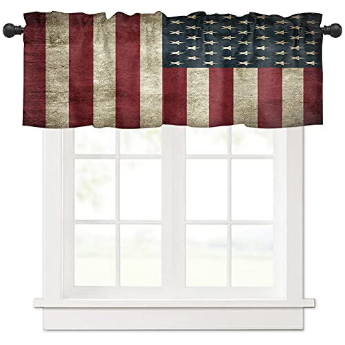 Litter Star Window Valance Rod Pocket Short Curtain Panels Vintage American Flag Kitchen Valances Curtains, Patriots Memorial Day Window Treatments Drapes For Living Room Bedroom Decor #TOP1