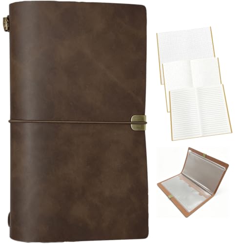 Leather Journal Notebook Refillable Notebook with 192 Page Dot Grid Lined