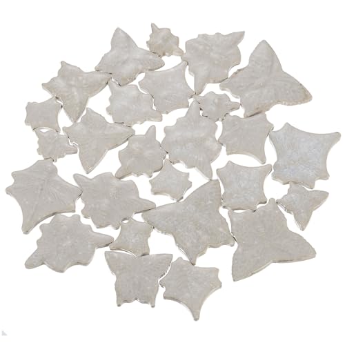 QUARKZMAN 250G/0.55 Libras de Azulejos de Mosaico de Cerámica Hoja de Arce, 2.2-4 cm Azulejos de Mosaico de Cerámica Manchados a Granel Piezas de Mosaico de Piedras, Blanco