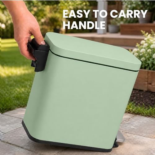 Image of iTouchless 3 Gallon / 12 Liter Outdoor Pet Waste Bin with AbsorbX Deodorizer - Stainless Steel Garbage Can with Lid & Pedal - Small Trash Can for Patio, Yard, Deck, Matte Green