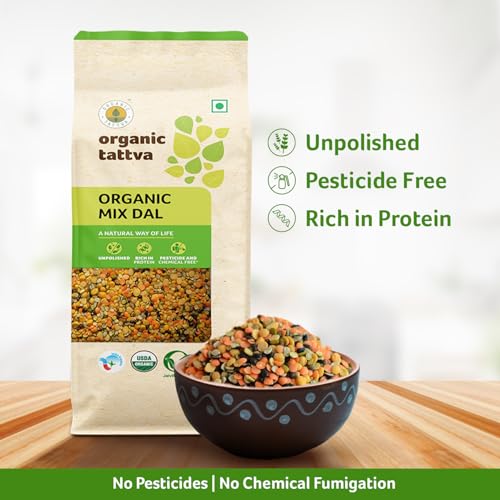 Image of Organic Tattva Mix Dal 500g | Protein-Rich Indian Lentils, Tadka Dal Mix, Khichdi & Everyday Cooking | Blend of Toor, Moong, Masoor & Chana | Unpolished Pulses for a Healthy Pantry