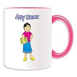 Regalo personalizado – Taza femenina bibliotecaria (tema de diseño profesional, opciones de color), cualquier nombre/mensaje en su único – Biblioteca profesora escuela oficina señora clase ocupación pelo negro
