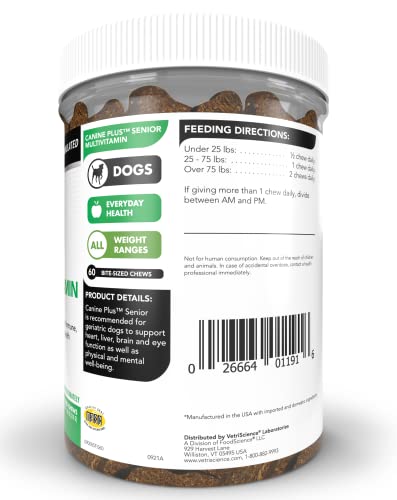 Vetriscience Canine Plus Multivitamin For Senior Dogs - Vet Recommended Vitamin Supplement - Supports Mood, Skin, Coat, Liver Function, 60 (Packaging May Vary) #TOP2