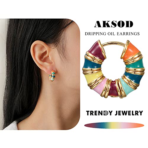 Enamel Bamboo Hoop Earrings Colorful Dripping Oil Huggie Earrings Circle Vintage Trendy Huggy Earrings Jewelry for Women2