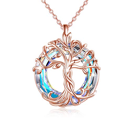 Toupop Women Necklace Sterling Silver Rose Gold Tree Of Life Pendant Necklace With Airore Boreale Crystal Birthday Christmas Anniversary Mothers Day Jewelry Gifts For Women Girls Mom Her #TOP8