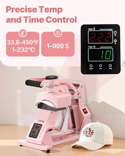 Image of VEVOR Hat Heat Press Machine, with 2pcs Interchangeable Platens, Precise Temperature and Time Control, Hat Press for HTV Iron On and Sublimation Projects, for Caps, Headbands, Cuffs, Face Masks, Pink