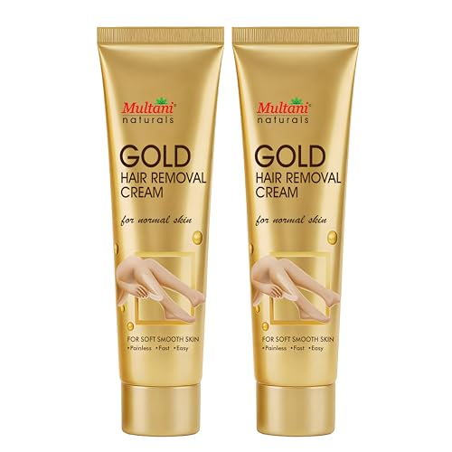 Image of Multani Natural Gold Hair Removal Cream 60 ml (Pack of 2)| Radiance formula Enriched with Gold Pearl Powder and Vitamin E | Painless, Easy and Effective Hair Removal for Men and Women