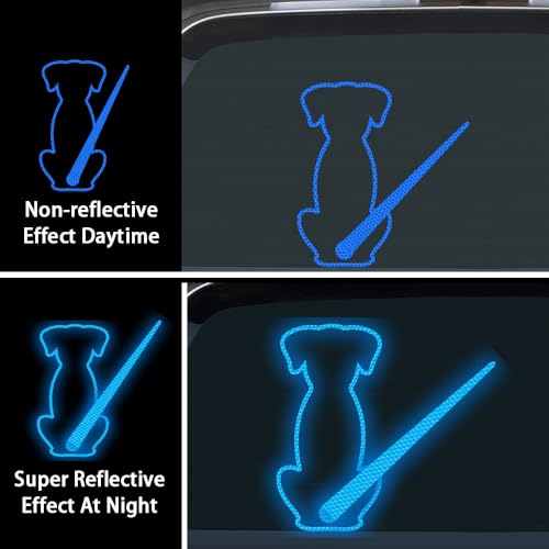 Iprokiu Reflektierender Hunde-Heckscheibenwischer-Aufkleber, wasserdicht, reflektierender Welpe, beweglicher Schwanz, winkender Wischer-Aufkleber für SUV, Auto-Dekor (blau)