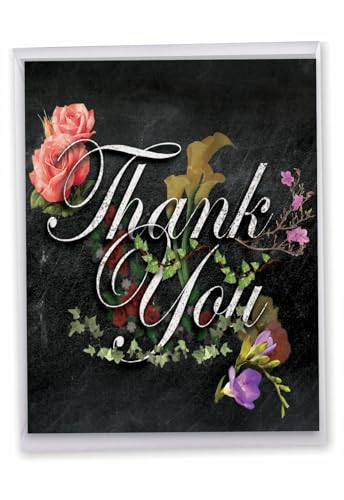 The Best Card Company - 1 Beautiful Thank You Card (8.5 x 11 Inch) - Pretty Flowers, Floral Gratitude Stationery Notecard with Envelope - Chalk and Roses J2358ATYG