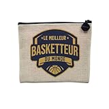 Pochette en Lin - Le Meilleur Basketteur du Monde Sport Basket Sportif Basketball - Trousse Maquillage en Toile Aspect Lin - Porte Monnaie - 15 x10 cm