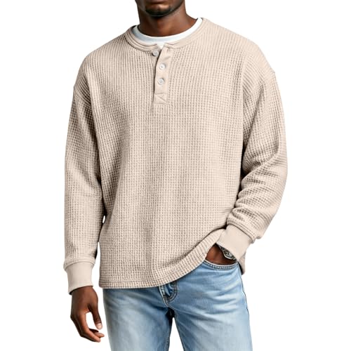 eoeioa Mens Waffle Long Sleeve Slim Fit Shirt
