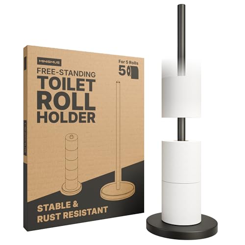 Minismus Porte Papier Toilette sur Pied avec Base lestée Stable, Porte Rouleau Papier Toilette en Acier Inoxydable, Range Jusqu’à 5 Rouleaux de Rechange pour Un...