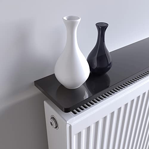 Gloss Black Radiator Shelf with Easyfit Brackets for Radiator Shelves, No Drilling Required, Painted MDF for Living Room, Kitchen, Bathroom, Bedroom Storage (600mm)