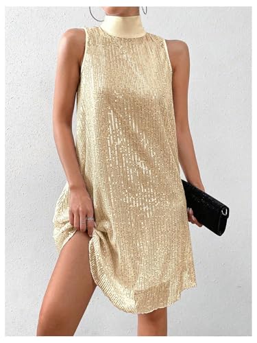 Image of Floerns Women's Sequin Sleeveless Tank High Neck Bow Shiny Party Dress