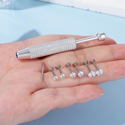 Uni-J Flat Back Stud Earrings for Women Hypoallergenic Surgical Stainless Steel Internal Thread Tragus Helix Cartilage Conch Nose Monroe Labret Medusa Piercing Jewelry /Be Equipped With Piercing Ball Grabber Tool(18G/20G - Gold/Silver/Black/Rose Gold)4