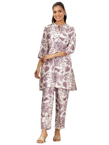 Image of Libas Off white Printed cotton blend Co ords set for Women | daily wear | casual wear | office wear