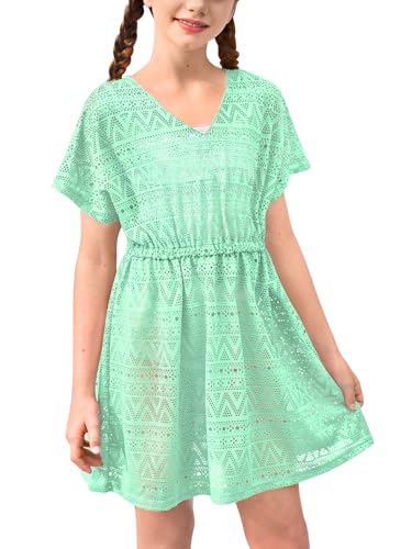 Image of BesserBay Girls Summer Crochet Bat Sleeve Swim Cover Up Kids Fashion Hollow Out Beach Dress 5-14 Years