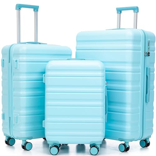 Merax 3-Piece Hardside Spinner Luggage Set, Blue Stripe