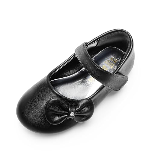 DREAM PAIRS Toddler Girls Dress Shoes Mary Jane Flats, Girls School Uniform Flats Bow Ballerina Shoes 13 Little Kid Black-pu