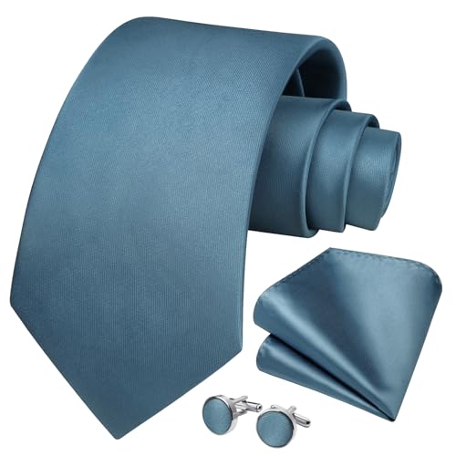 Image of Enlision Mens Ties Solid Color Satin Necktie Ties for men Handkerchief Cufflinks Pocket Squares for Wedding