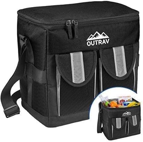 Enfriador aislado acolchado negro  Capacidad de 30 latas  Bolsa suave plegable a prueba de fugas para camping, picnic y viajes  Compartimento