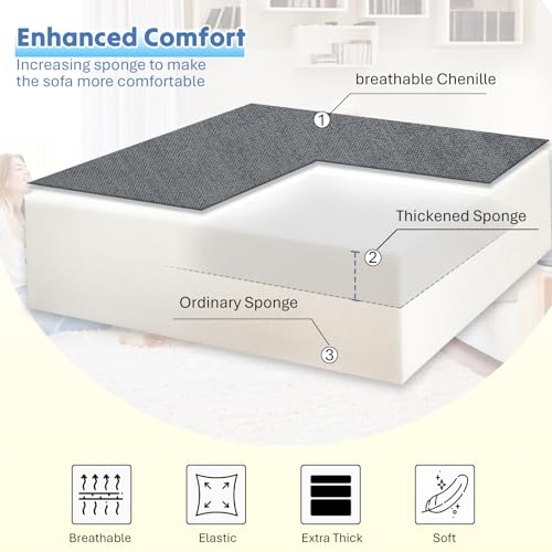 Image of 85 inch Chenille Sectional Sofa w /Pull Out Bed & Storage Space, Grey | Upholstery L Shaped Couch w /Cup Holders, Modern Corner Sofa w /USB Charging Port & Throw Pillow for Living Room