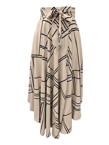 Milumia Women's Geo Print Bow Tie Belted Skirt Split Thigh Ruffle Flowy Long Skirts4